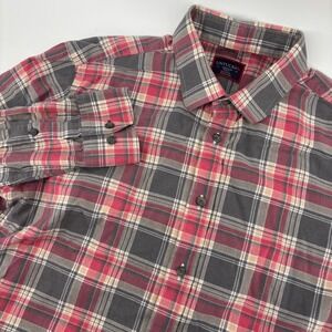 UNTUCKit Button Down Shirt Mens Medium Red Grey Plaid Slim Fit Excellent Cotton